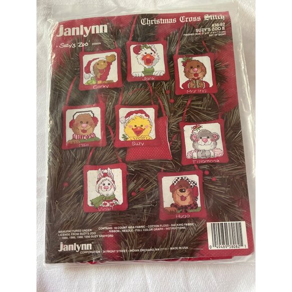 Janlynn Suzys Zoo II Christmas Cross Stitch Kit Set Of 8 Ornaments - Picture 1 of 15